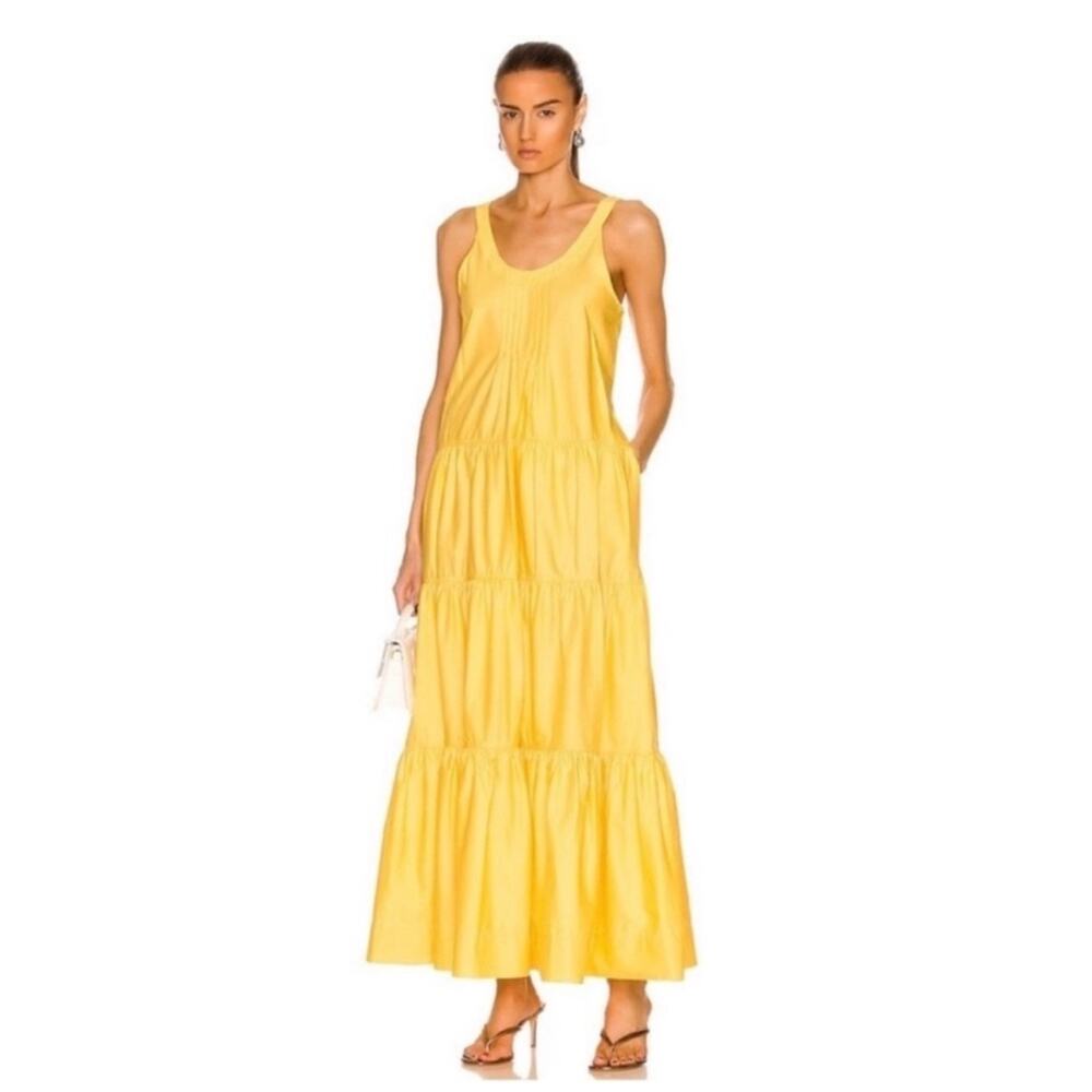 Jonathan Simkhai Sz S Butter Yellow Olinda Tank Maxi Tier Dress Summer Vacation